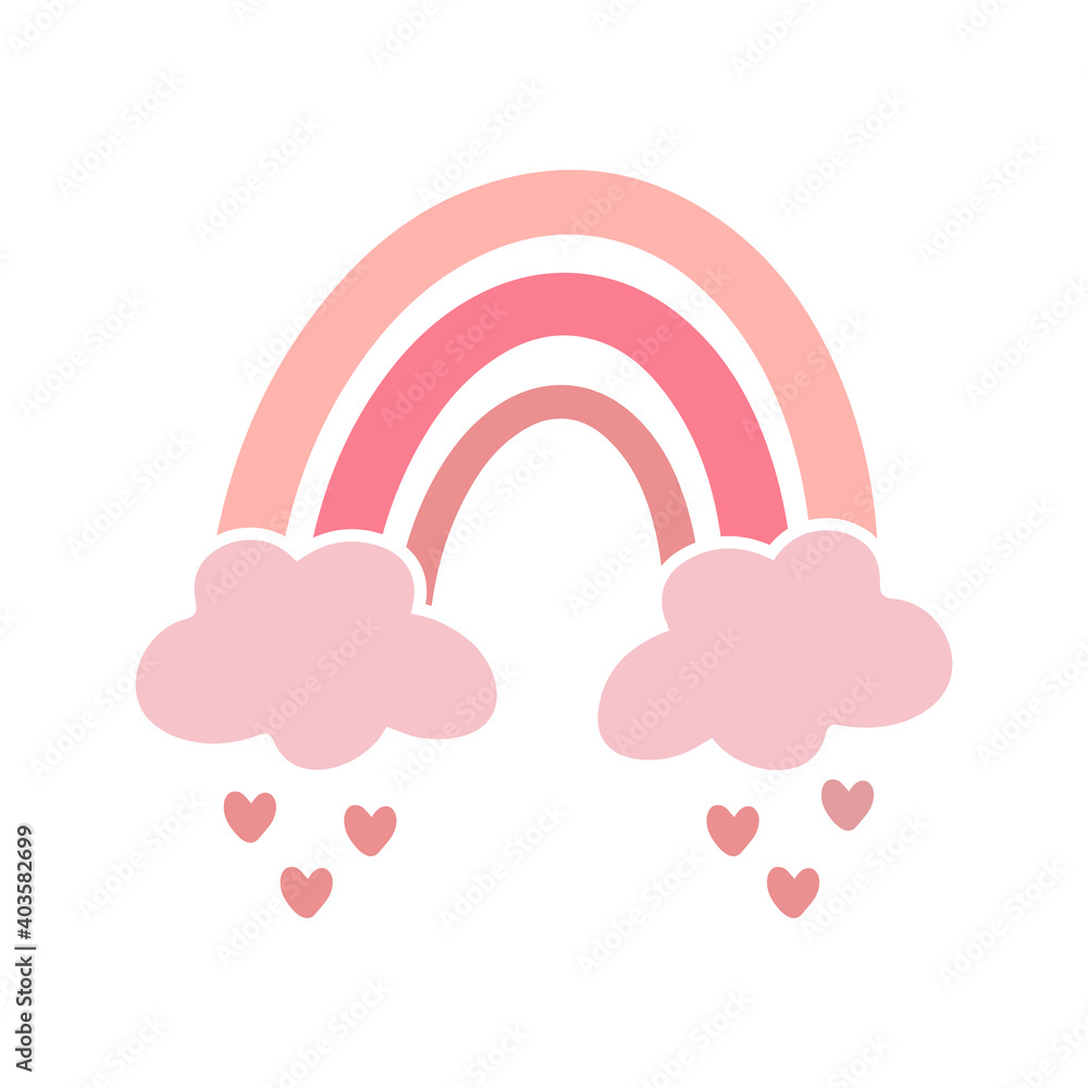 Vector baby rainbow illustration. Pink hand drawn nursery modern rainbow poster. Cute design for baby shower, kids clothes print, card. Scandinavian minimalist style. Vector baby rainbow illustration. Pink hand drawn nursery modern rainbow poster. Cute design for baby shower, kids clothes print, card. Scandinavian minimalist style.