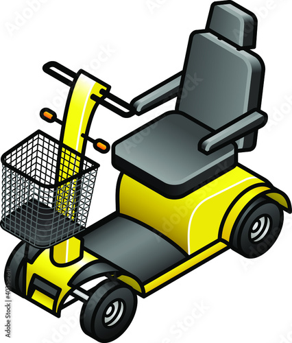 A yellow mobility scooter.