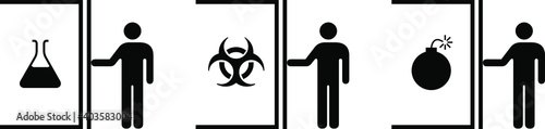 People icons: isolation concepts. Isolation from chemical, biological and explosive risk.