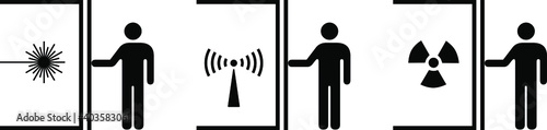 People icons: isolation concepts. Isolation from laser radiation, ionizing radiation, non-ionizing radiation risk.