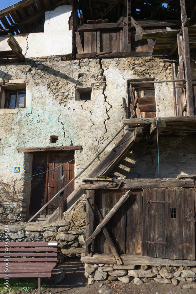 Closeup of an old abandoned and destructed house at a hiking trail in the South Tyrolean mountains Closeup of an old abandoned and destructed house at a hiking trail in the South Tyrolean mountains