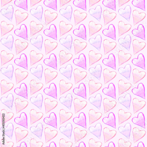 Seamless pattern with watercolor hearts. Romantic love hand drawn backgrounds texture. For greeting cards, wrapping paper, wedding, birthday, fabric, textile, Valentines Day, mothers Day, easter © Iuliia