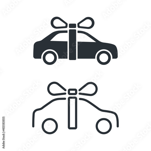 flat vector image on white background, car gift icon in linear style