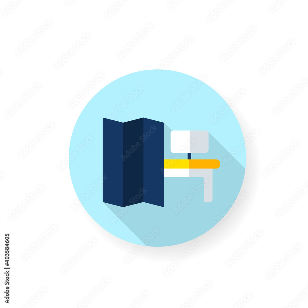 Portable office walls flat icon. Workspace optimization and organization. Contemporary workplace. Futuristic office workspace innovations concept. Color vector illustration with shadow Portable office walls flat icon. Workspace optimization and organization. Contemporary workplace. Futuristic office workspace innovations concept. Color vector illustration with shadow