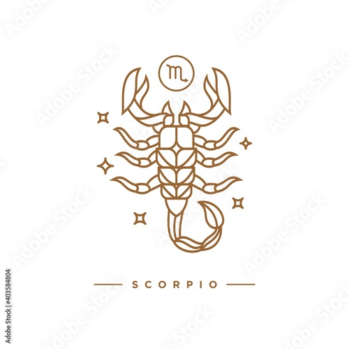 Zodiac scorpio horoscope sign line art silhouette design vector illustration. Creative decorative elegant linear astrology zodiac scorpio emblem template for logo or poster decoration.