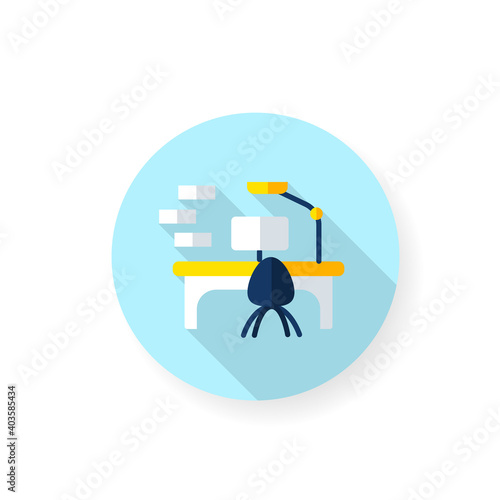 Modern workplace flat icon. Smart table. Flexible work surface. Smart emerging technologies. Futuristic office workspace innovations concept. Color vector illustration with shadow