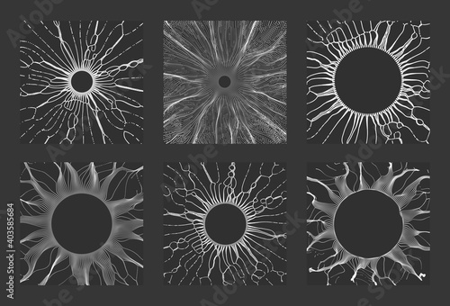 Black hole made from small particles strive out of center. Abstract background. 3D vector illustration for science or education.
