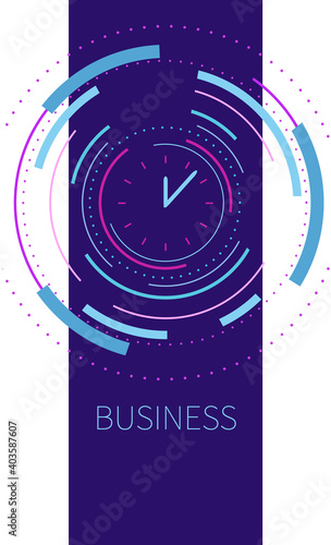 Modern design abstract clock. Abstract background with color circle line on blue. Backdrop in futuristic style. vector illustration.