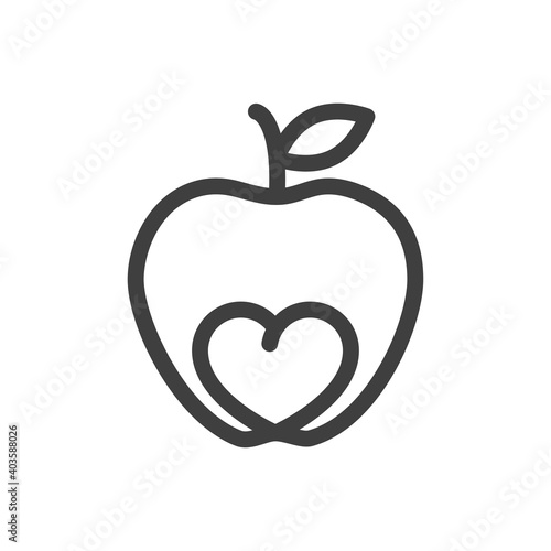 Símbolo de comida sana. Logotipo corazón dentro de manzana con lineas en color gris