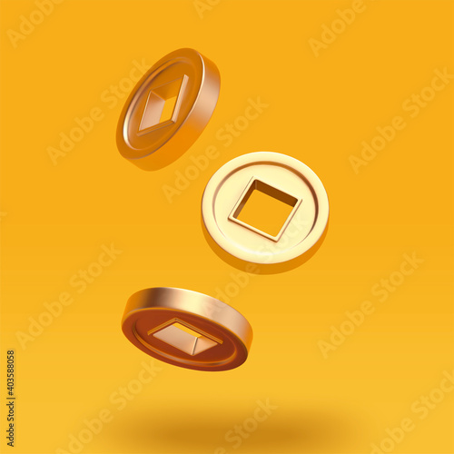 3d cartoon Japanese coins
