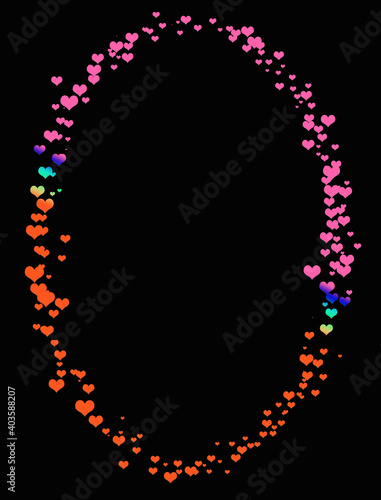 Oval frame of hearts on a white background with space for text. The heart is a symbol of February 14. Happy Valentine's Day Greetings