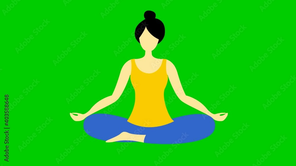 Girl is doing yoga sitting in lotus position. The girl meditates. Modern flat design concept of yoga. Woman soars in the air. Bright motion illustration on green background. Girl is doing yoga sitting in lotus position. The girl meditates. Modern flat design concept of yoga. Woman soars in the air. Bright motion illustration on green background.