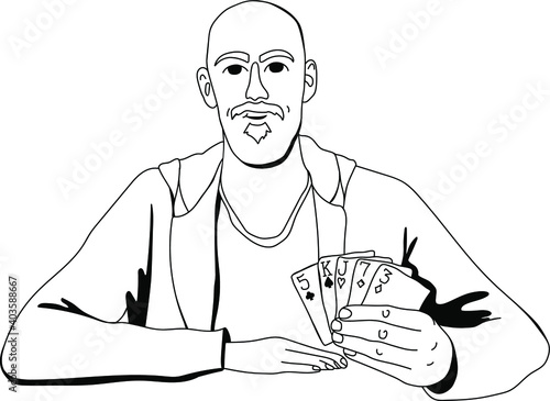 Cheerful man holds a winning combination, poker