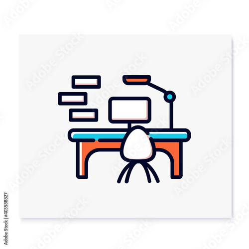 Modern workplace color icon. Smart table. Flexible work surface. Smart emerging technologies. Futuristic office workspace innovations concept. Isolated vector illustration