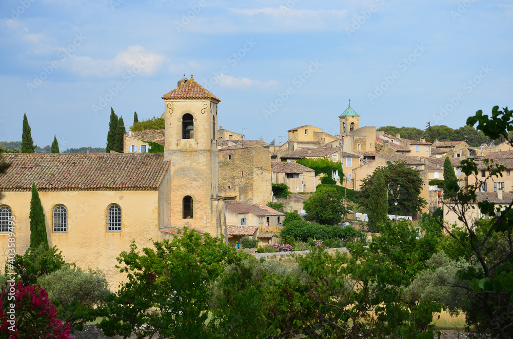 Medieval village Lourmarin, district of Vaucluse in Provence-Alpes-Cote d'Azur in France, classified as one of the most beautiful villages in France