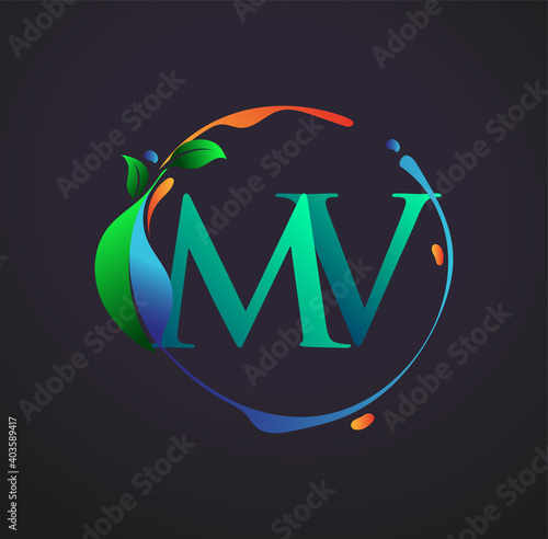 Initial Letter MV With nature elements Logo, colorful nature and environment logo. vector logo for business and company identity.