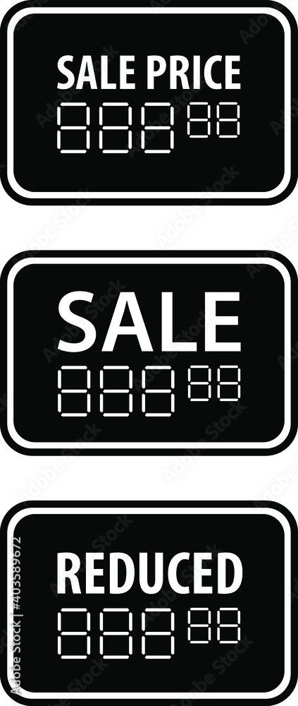 A set of black-out pricing sale / reduced signs. A set of black-out pricing sale / reduced signs.