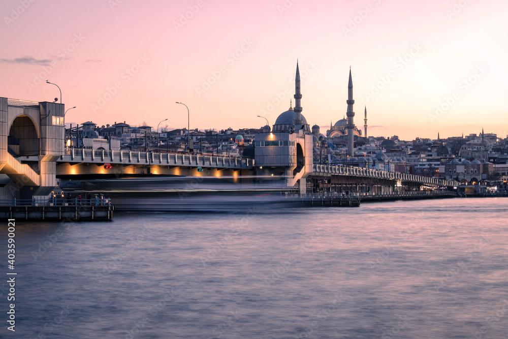 Galata bridge and Golden Horn in Istanbul, Turkey