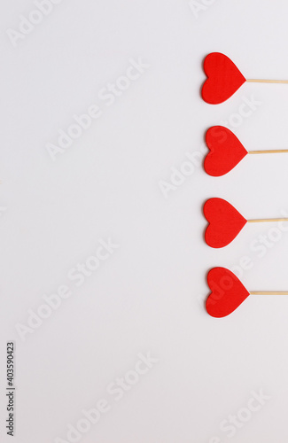 Valentine s Day concept with red hearts. Flat lay  copy space