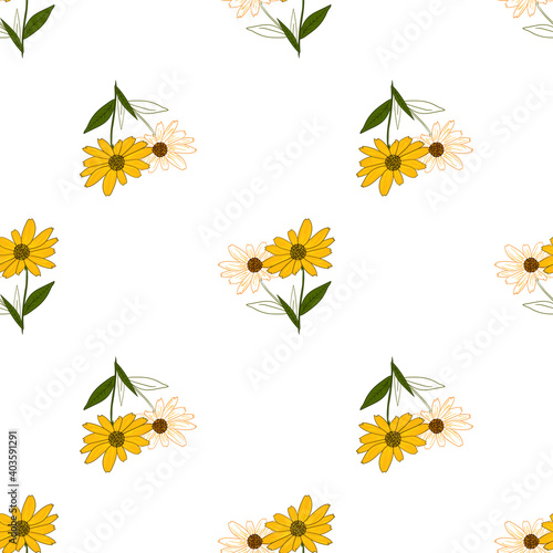 Seamless pattern of yellow rudbeckia flowers