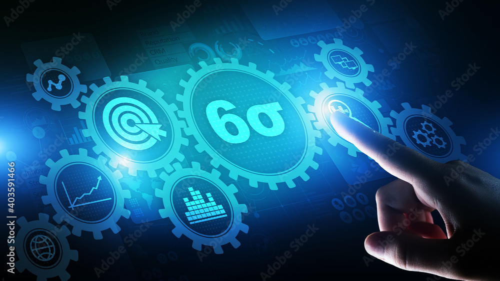 Six sigma DMAIC Industrial process optimisation concept on virtual screen. Six sigma DMAIC Industrial process optimisation concept on virtual screen.
