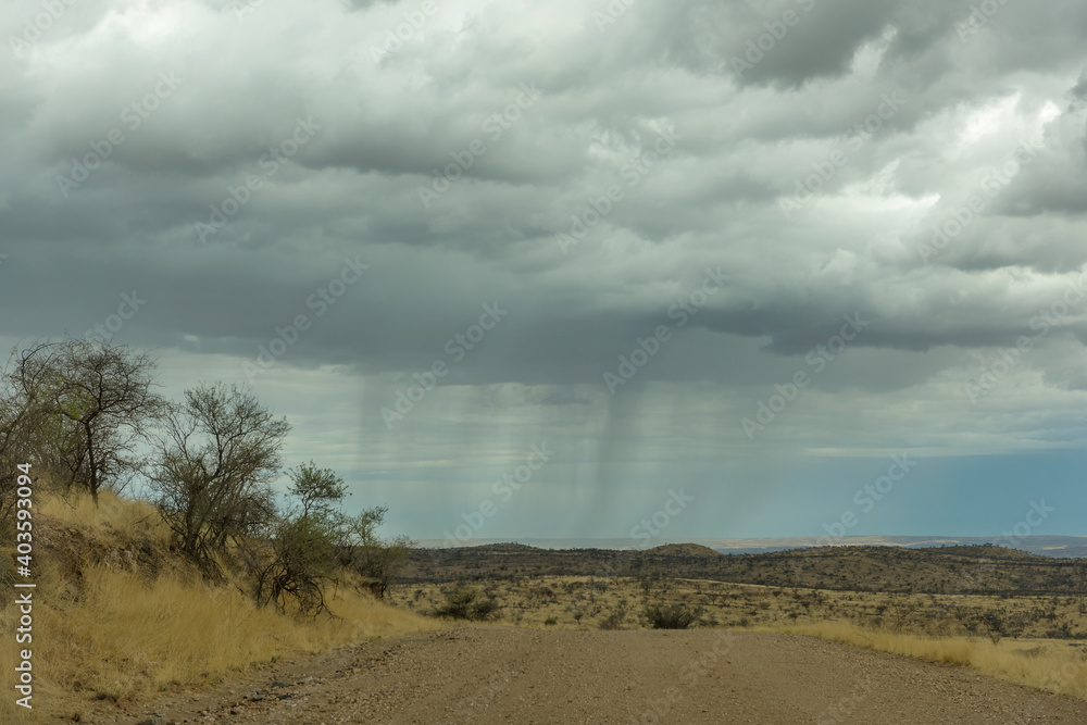 Landscape with rain clouds in the west of the capital Windhoek, Namibia