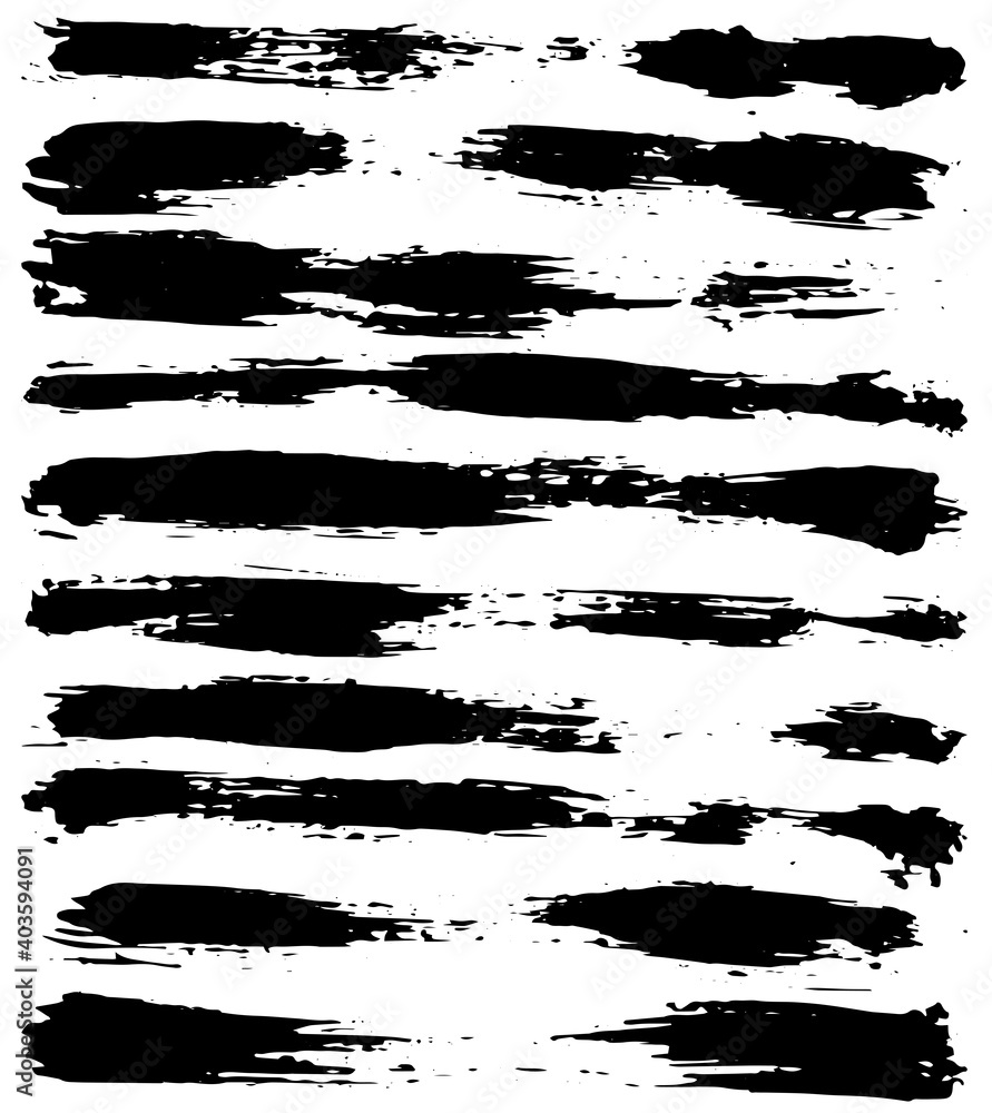 Set of black ink horizontal hand drawn brushes. Abstract isolated grunge lines, or stripes. Vector illustration.
Set of black ink horizontal hand drawn brushes. Abstract isolated grunge lines, or stripes. Vector illustration.