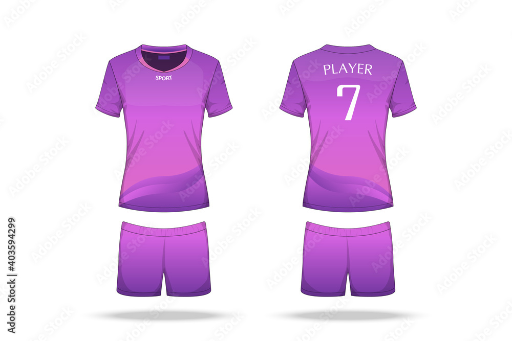 Naklejka premium Specification Volleyball Jersey isolated on white background , Sport T Shirt round neck and short pants template. mockup team uniform . Vector layers , Illustration design eps10
