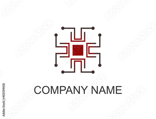 The logo is a square that has a path of electrons connected to the processor
