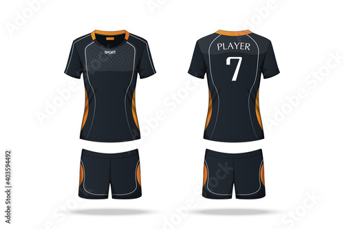 Specification Volleyball Jersey isolated on white background , Sport T Shirt round neck and short pants template. mockup team uniform . Vector layers , Illustration design eps10