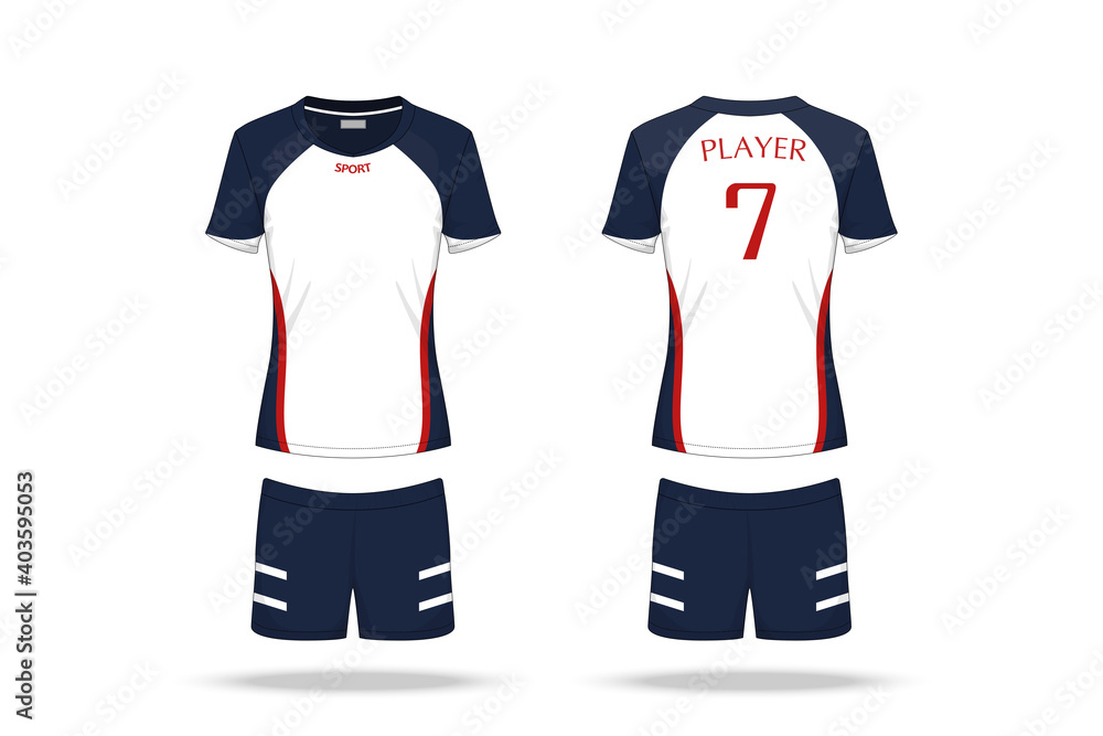 Specification Volleyball Jersey isolated on white background , Sport T Shirt  round neck and short pants template. mockup team uniform . Vector layers ,  Illustration design Stock Vector | Adobe Stock