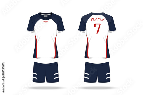 Specification Volleyball Jersey isolated on white background , Sport T Shirt round neck and short pants template. mockup team uniform . Vector layers , Illustration design