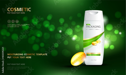 Bottles of shampoo. Cosmetic for design on purple background. Vector illustration.
