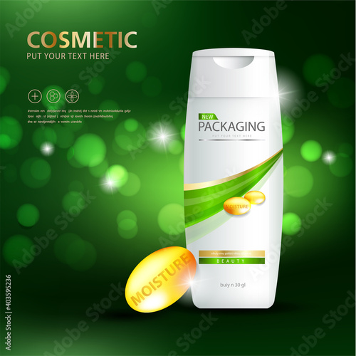 Bottles of shampoo. Cosmetic for design on purple background. Vector illustration.