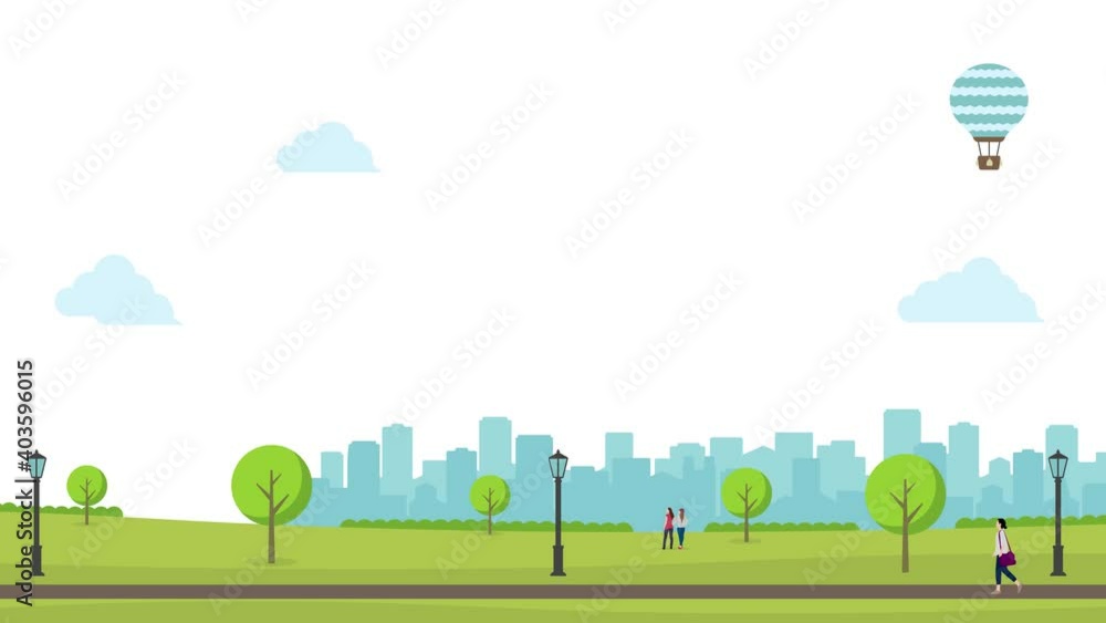 Animation of people walking in the green park. 4K video. Animation of people walking in the green park. 4K video.