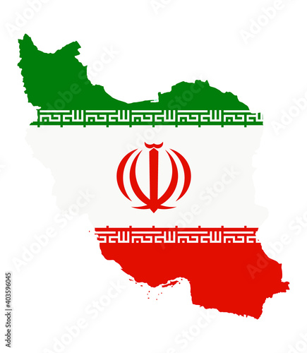 Iran Flag inside map of Iran on white background