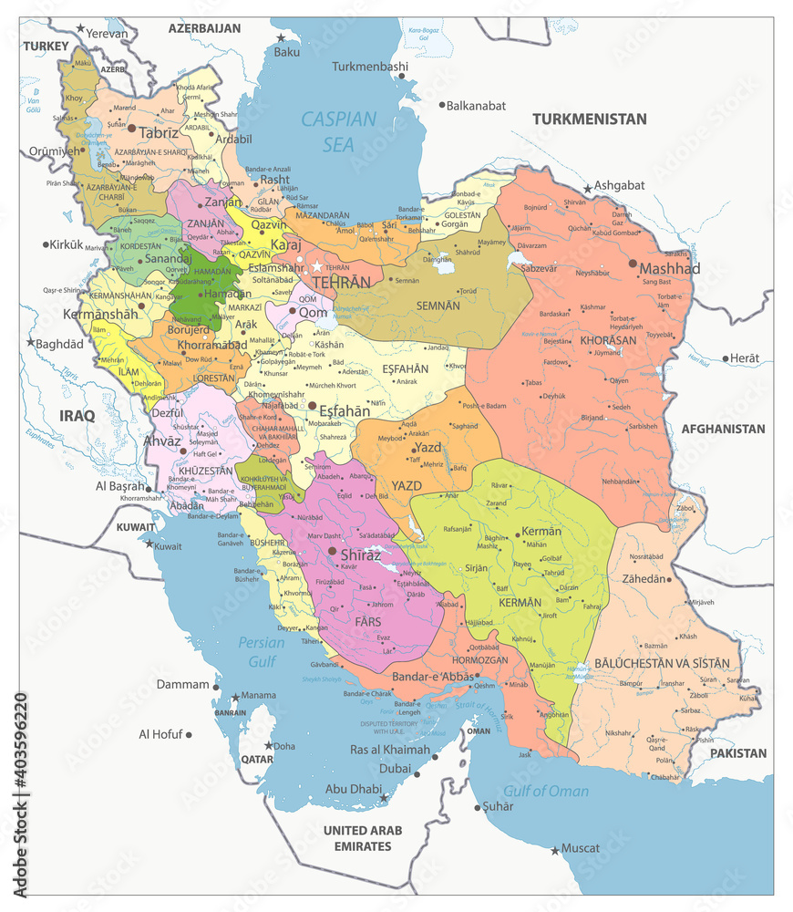 Highly Detailed Political Map of Iran