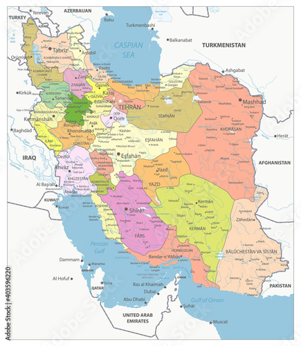 Highly Detailed Political Map of Iran