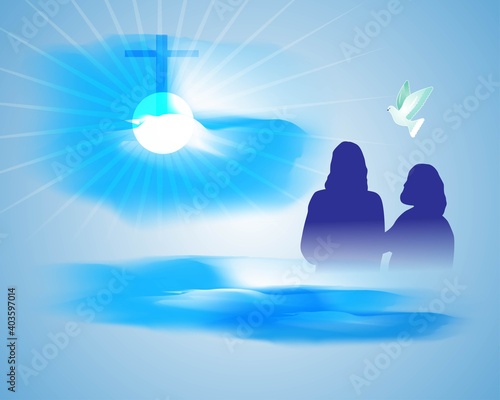 Vector illustration concept of Baptism of Jesus Christ by John the Baptist background.