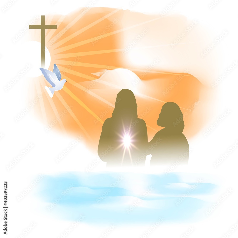 Vector illustration concept of Baptism of Jesus Christ by John the ...