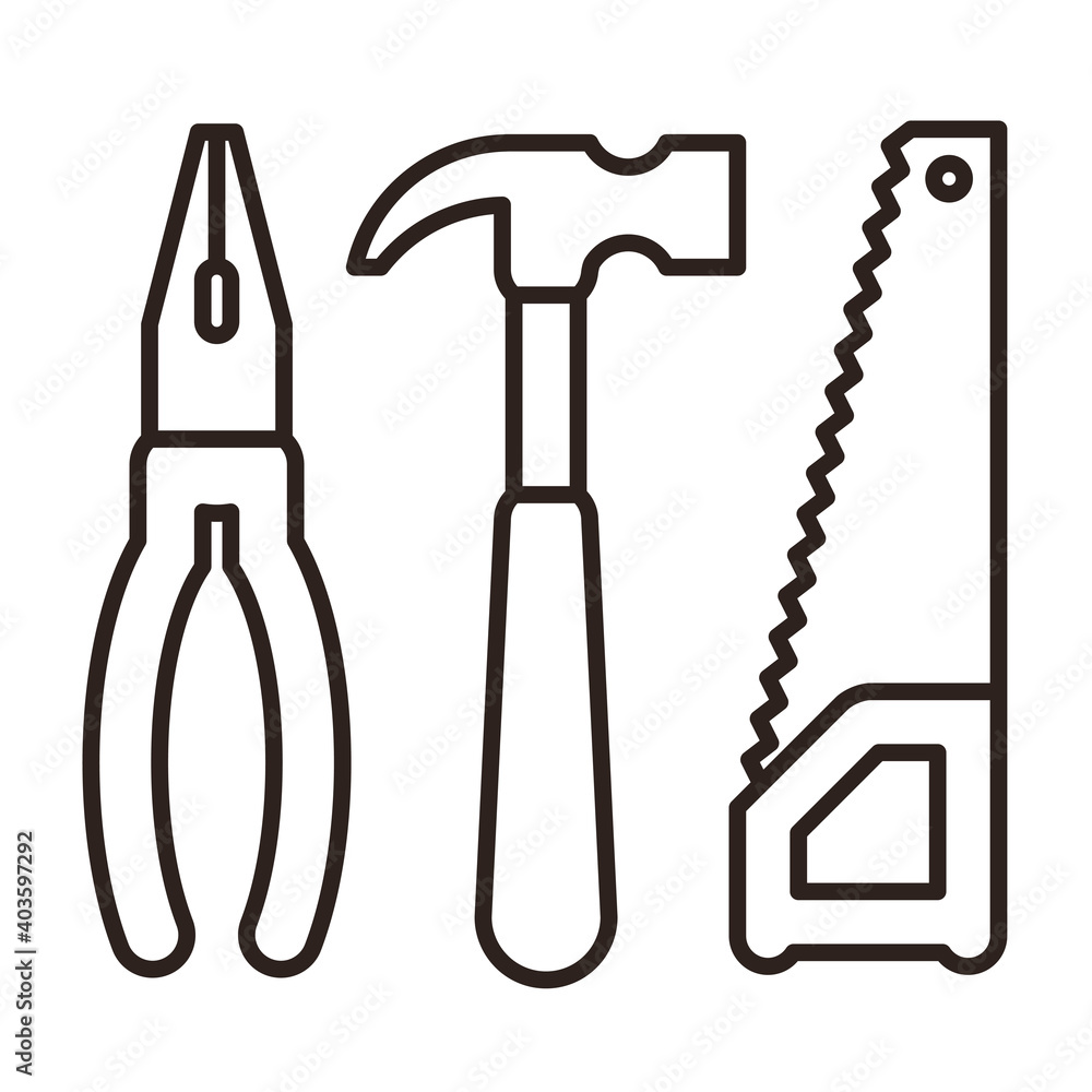 Pliers, hammer and saw. Tools icon Pliers, hammer and saw. Tools icon