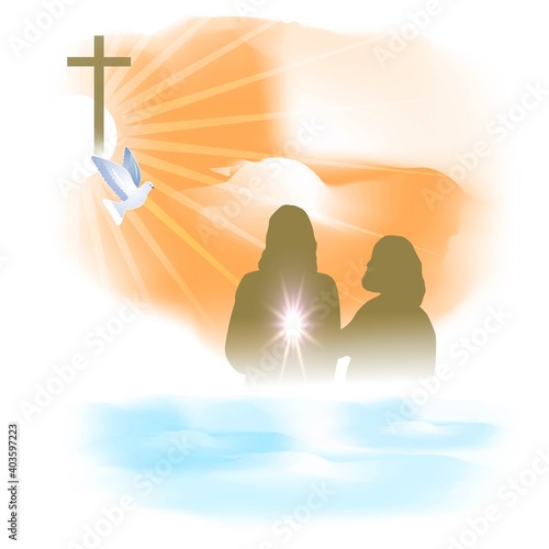 Vector illustration concept of Baptism of Jesus Christ by John the Baptist background.