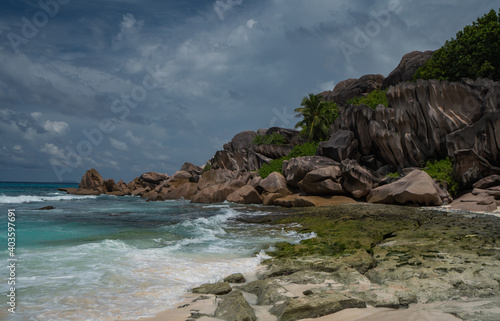 Tropical beach Grand Anse La Digue Seychelles Indian ocean