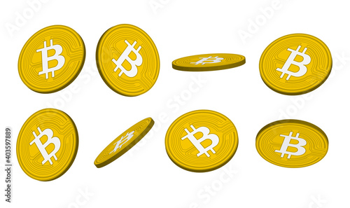 Bitcoin coin set - Collection of Bitcoins from different angels. Vector illustration.