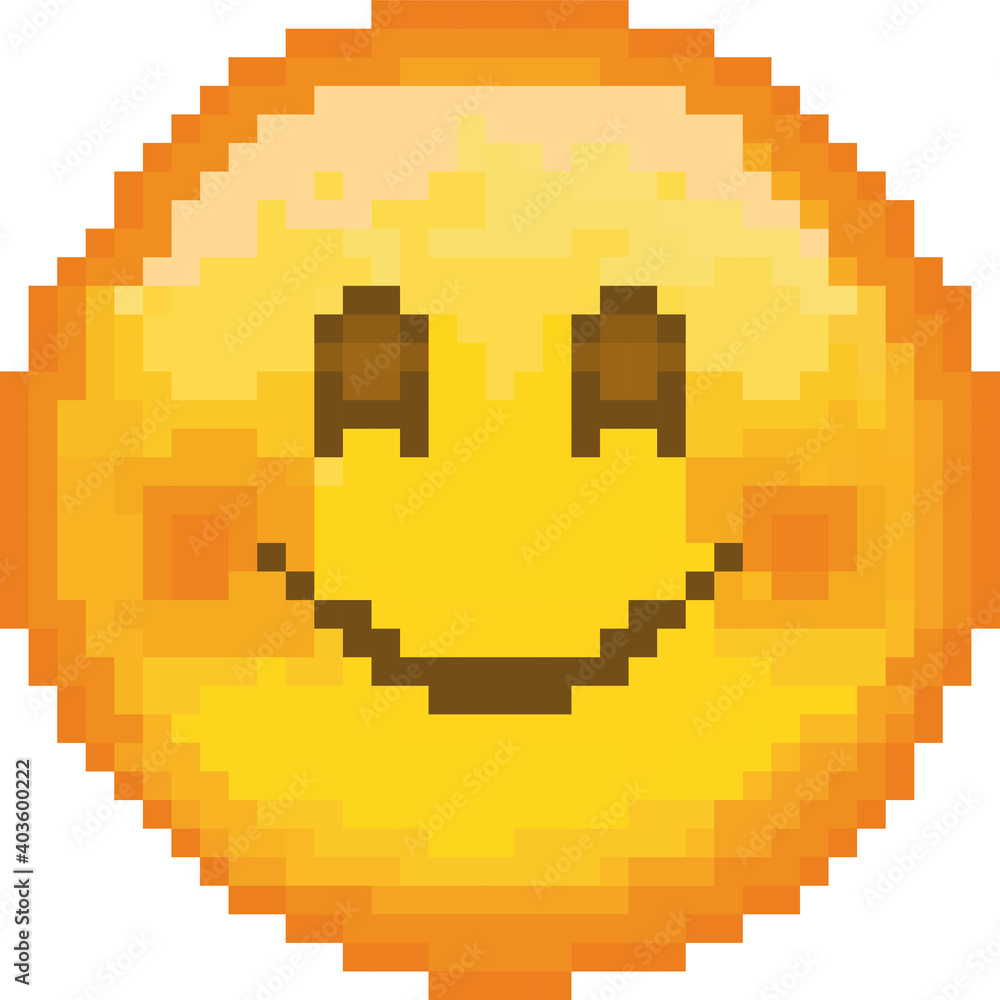 Obraz premium Pixel emoji. emoticon. Vector smiling emoji. Smiling face. Happy. Cute emoticon isolated on white background.