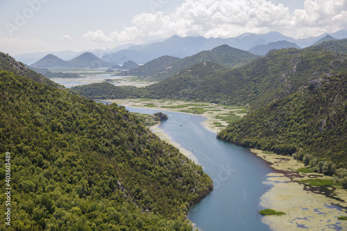 Landscape with a river flowing among the mountains, Skadar Lake, Montenegro.