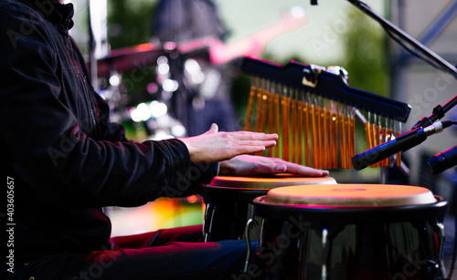 Musician play on percussion  drum 