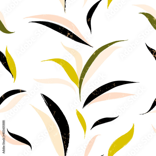 seamless leaves background pattern, with paint strokes and splashes