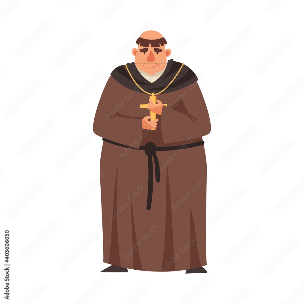 Medieval Priest or Monk Wearing Brown Hooded Gown Vector Illustration Medieval Priest or Monk Wearing Brown Hooded Gown Vector Illustration