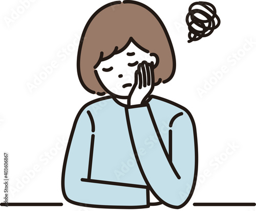 悩み 頬杖 女性 イラスト